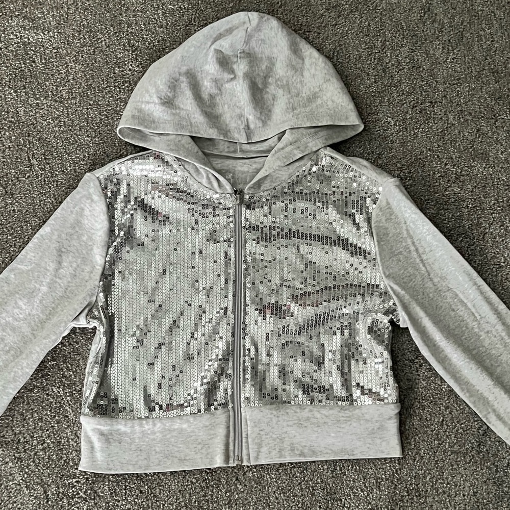 Justice Little Girls Gray Sequin Zip Up Hoodie